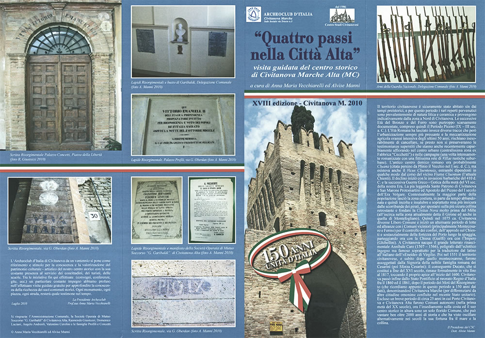 Depliant della visita guidata Quattro passi nella Città Alta - XVIII edizione  - A cura dell'Archeoclub d'Italia sezione di CIvitanova Marche e del Centro Studi Civitanovesi - sabato 31 luglio 2010.